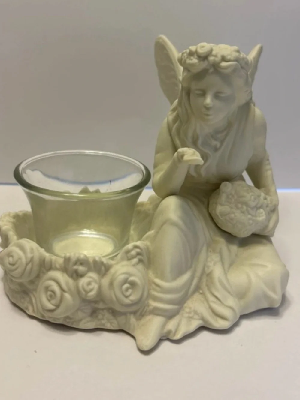 PartyLite Ariana Fairy Tea Light Holder White/Clear Glass Cup Floral P7135